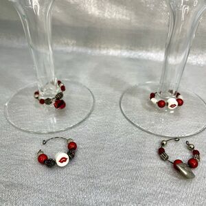 LIPS Valentines Glass Markers Set of 4 Handcrafted Charms